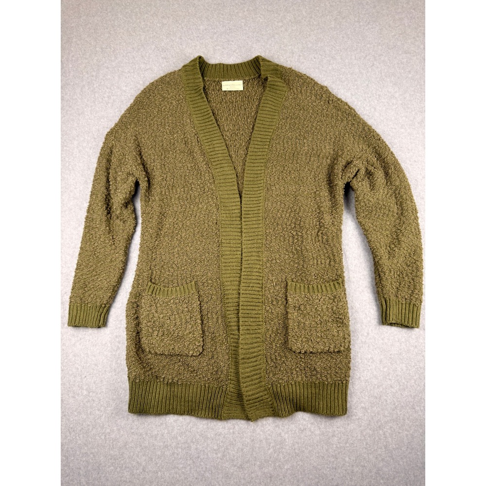 Bobbie Brooks Olive Green Popcorn Knit Open Front Cardigan Sweater Womens Medium